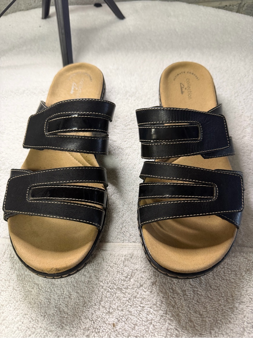 Clark’s collection Roseville Bay Black Double Strap Slide Sandals size 8